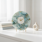 Agate Round Turquoise Color Desk Clock with Metal Stand