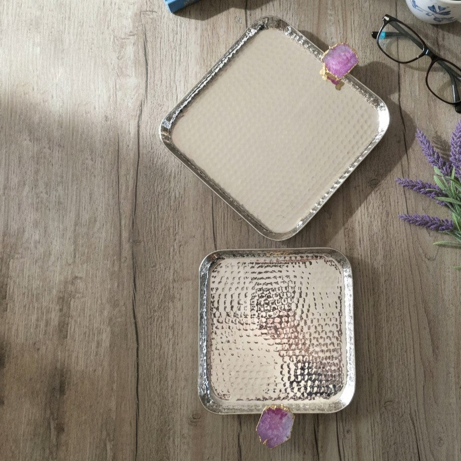 Square Aluminum Tray with blue Agate