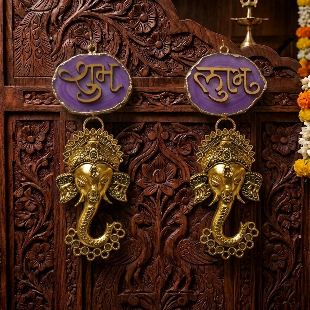Agate Shubh Labh Metal Ganesha Hangings