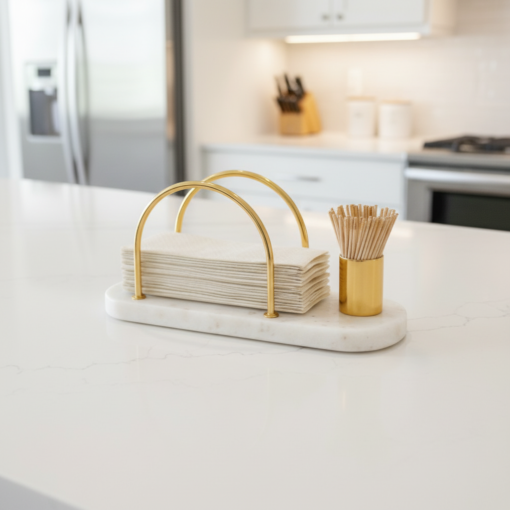 Marble Tissue Holder With Toothpick Stick Holder