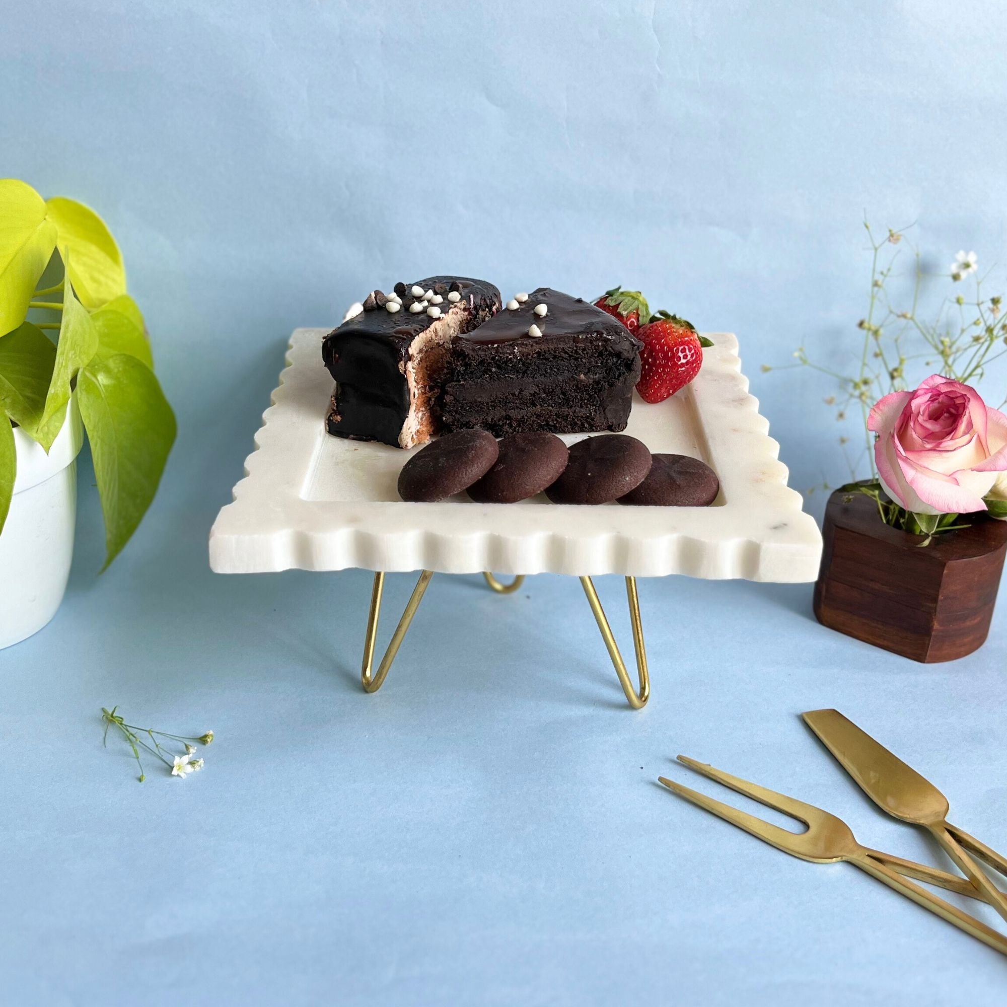 Cross shape Natural Marble Pastry Stand