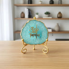 Agate Om Namah Shivay Showpiece with Metal Stand - Green