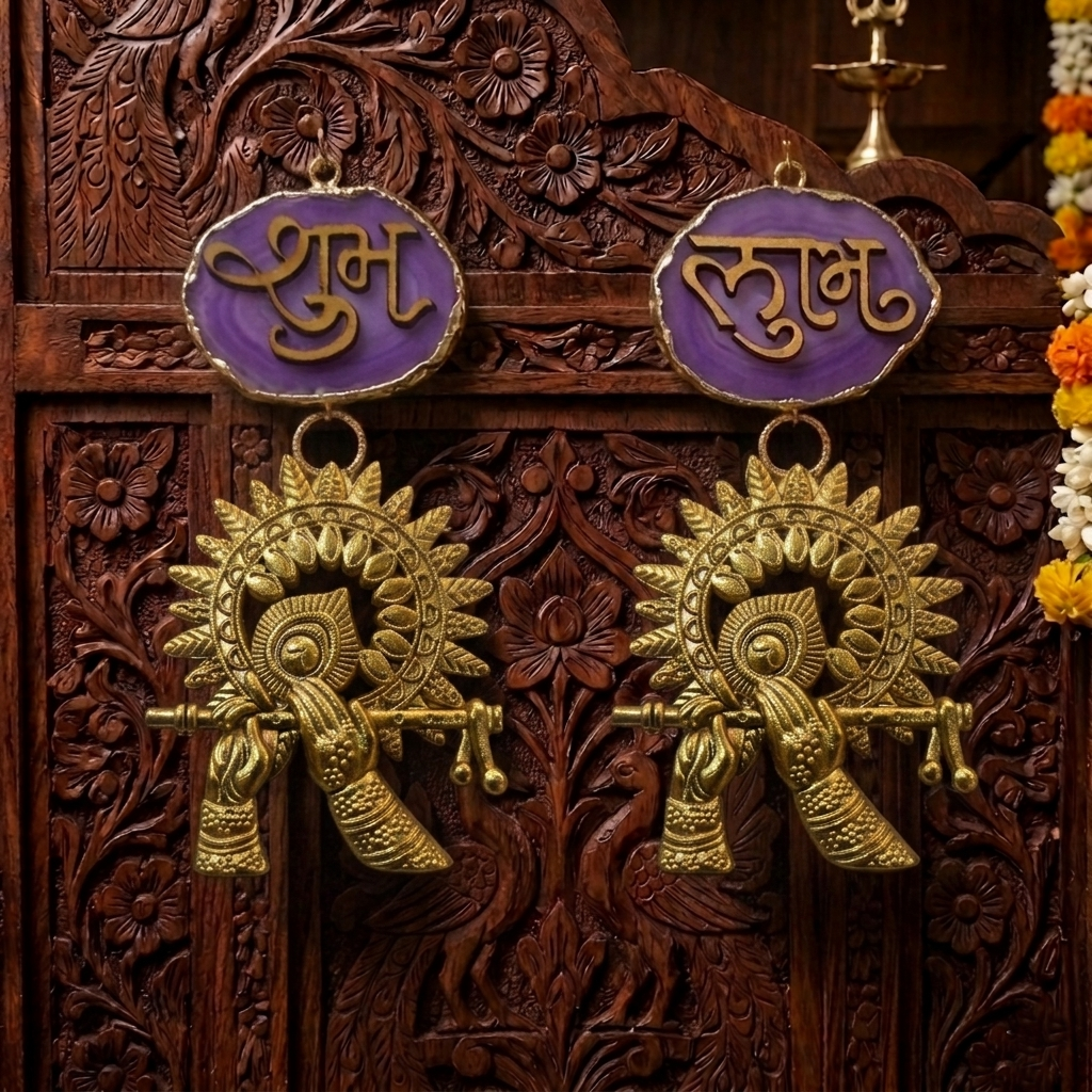Agate Shubh Labh Metal Krishna Bansi Hangings