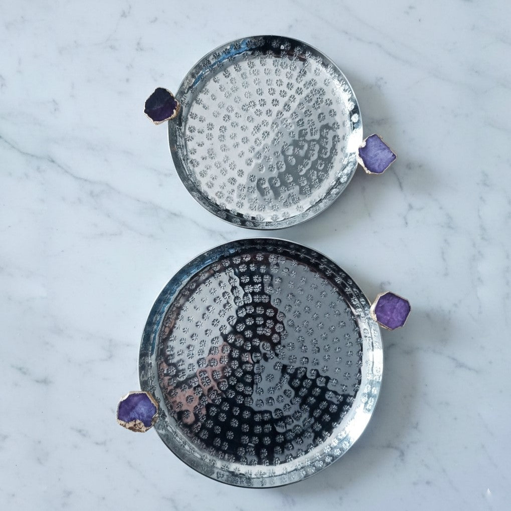 Round Aluminum Tray with Green Agate