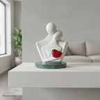 White Couple Showpiece Red Heart with Green Marble Base