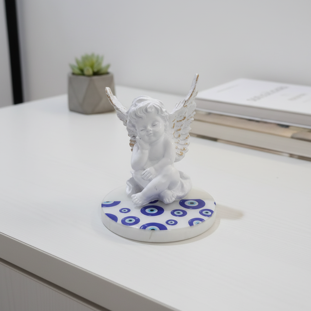 Baby angel with Evil Eye Marble Base