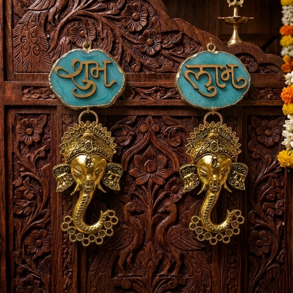 Agate Shubh Labh Metal Ganesha Hangings