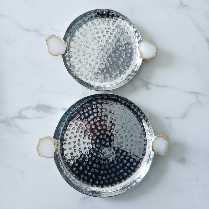 Round Aluminum Tray with Green Agate