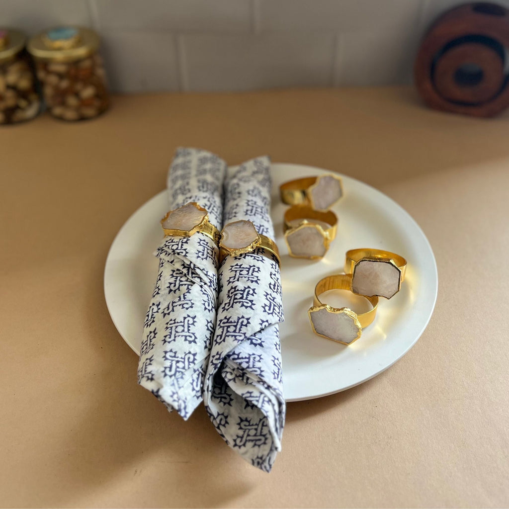 White Agate Napkin Rings Set