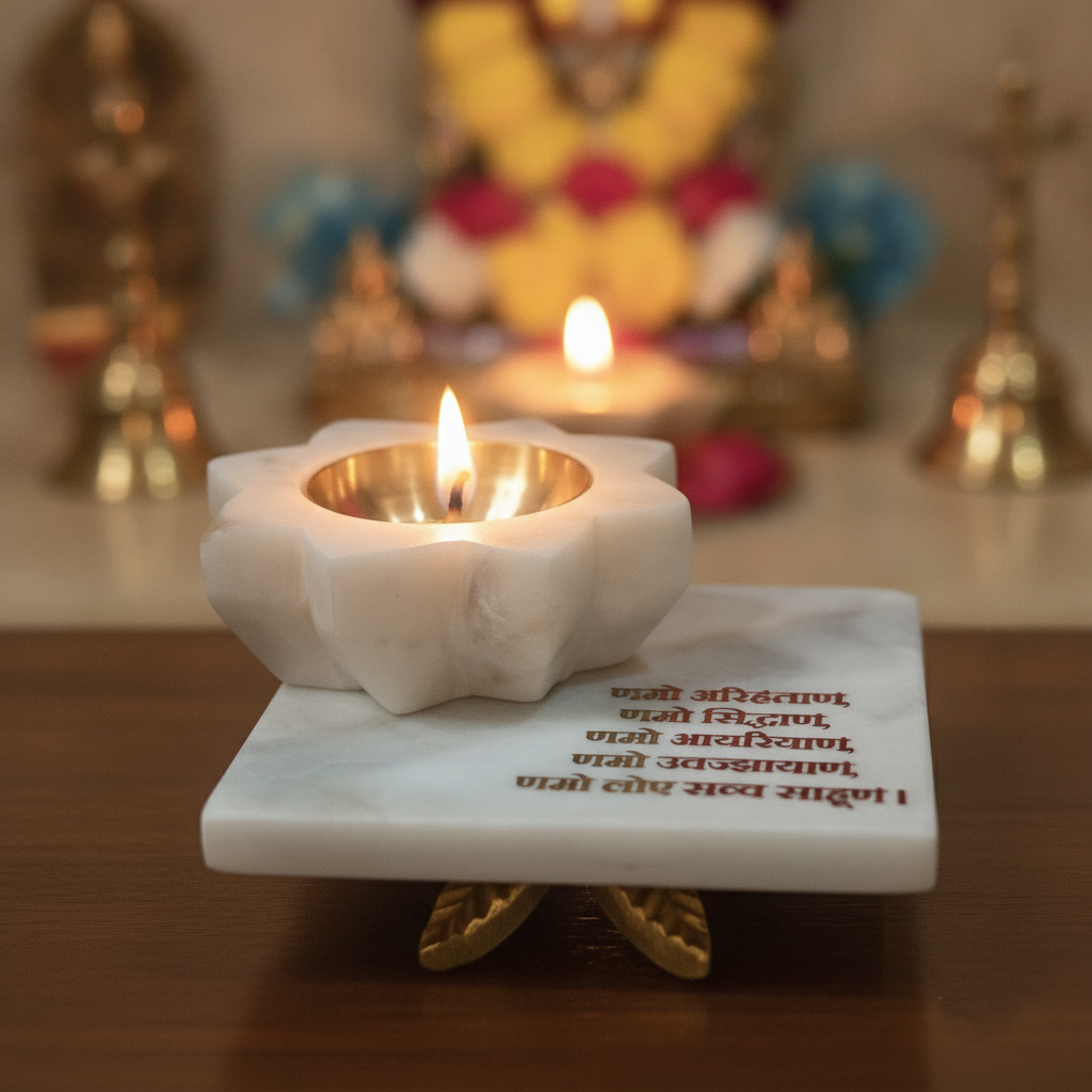 Marble Square Chowki With Marble Brass Diya