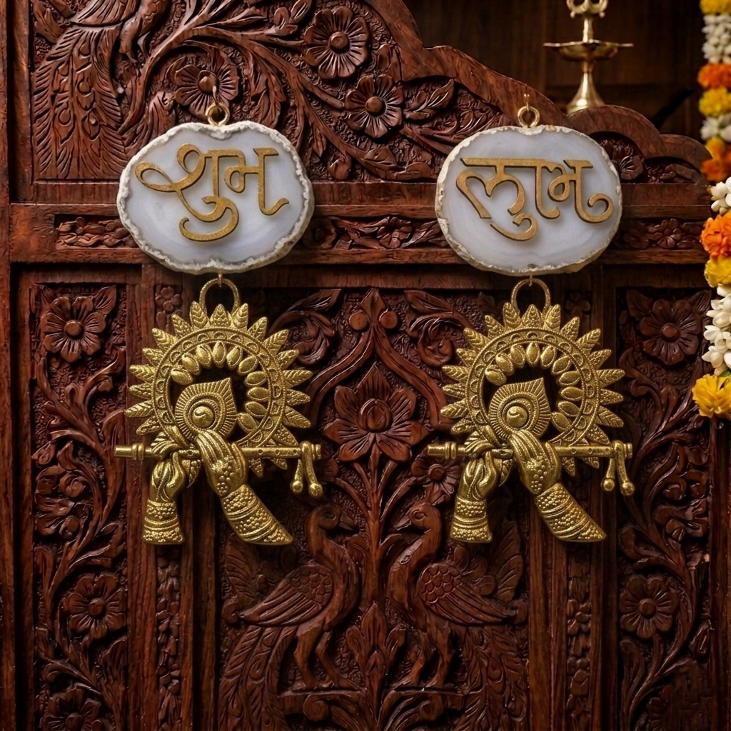 Agate Shubh Labh Metal Krishna Bansi Hangings