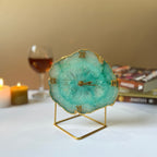 Green Crystal Agate Desktop Clock with Metal Stand