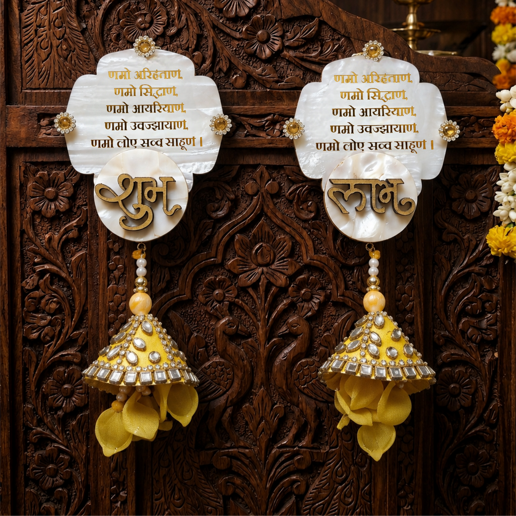 Mother Of Pearl Shubh Labh & Riddhi Siddhi Hangings With Latkans