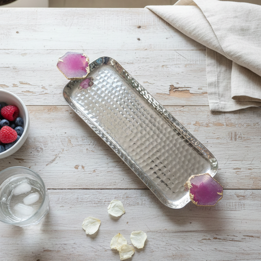 Rectangle Aluminum Tray with Green Agate