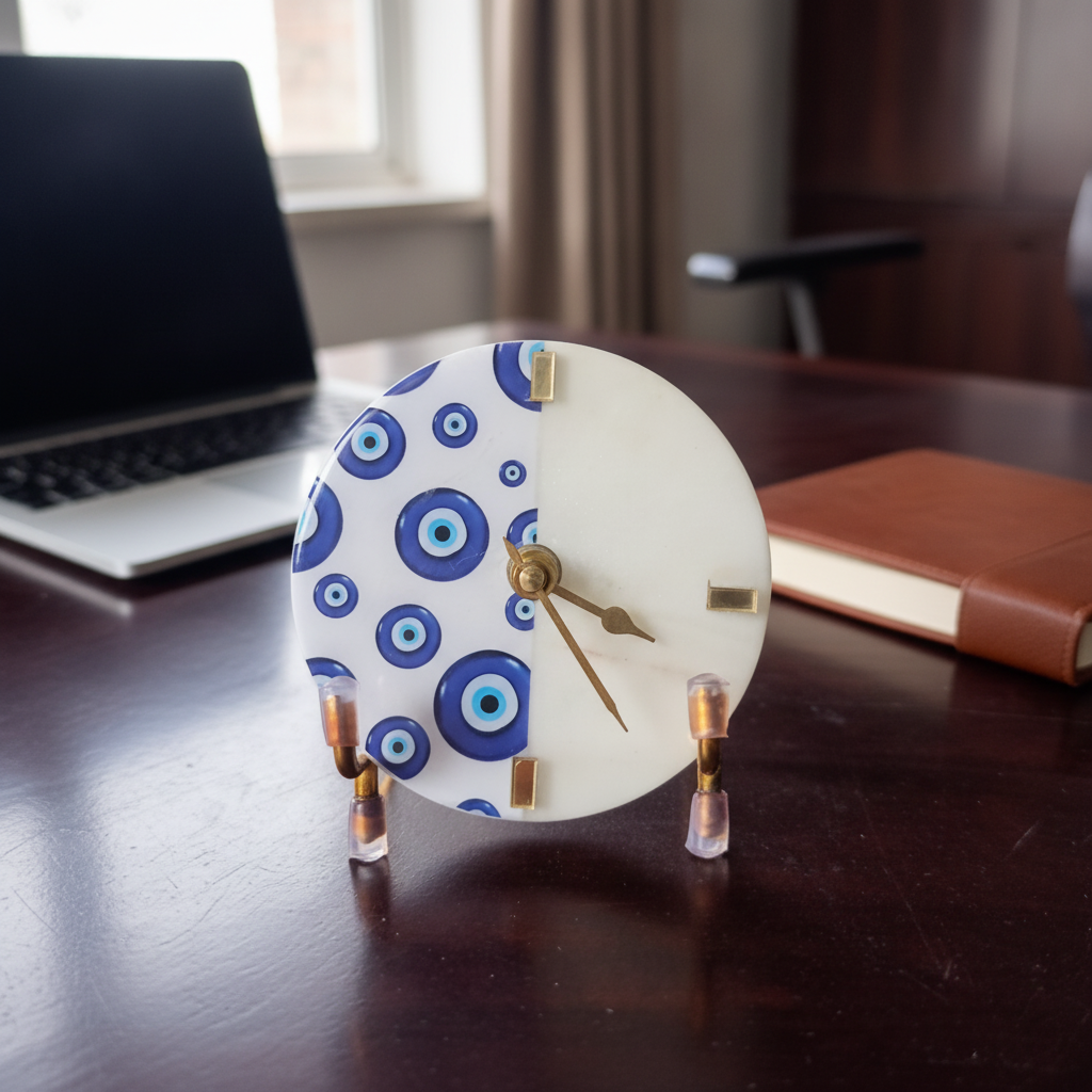 Marble Resin Finished Desk Clock With Metal Stand