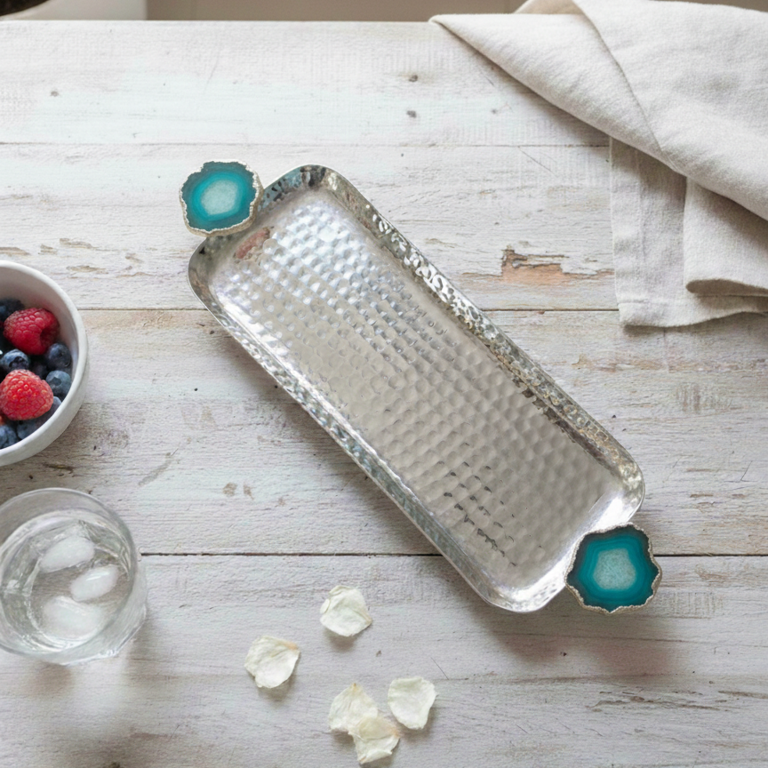 Rectangle Aluminum Tray with Turquoise Agate
