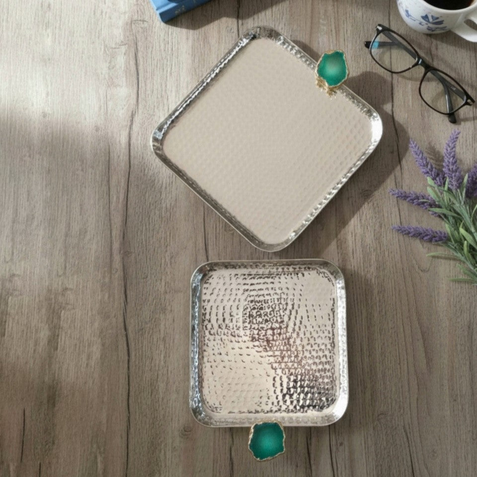 Square Aluminum Tray with blue Agate