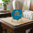 Agate Collect moments not things showpieces with Metal Stand -Blue