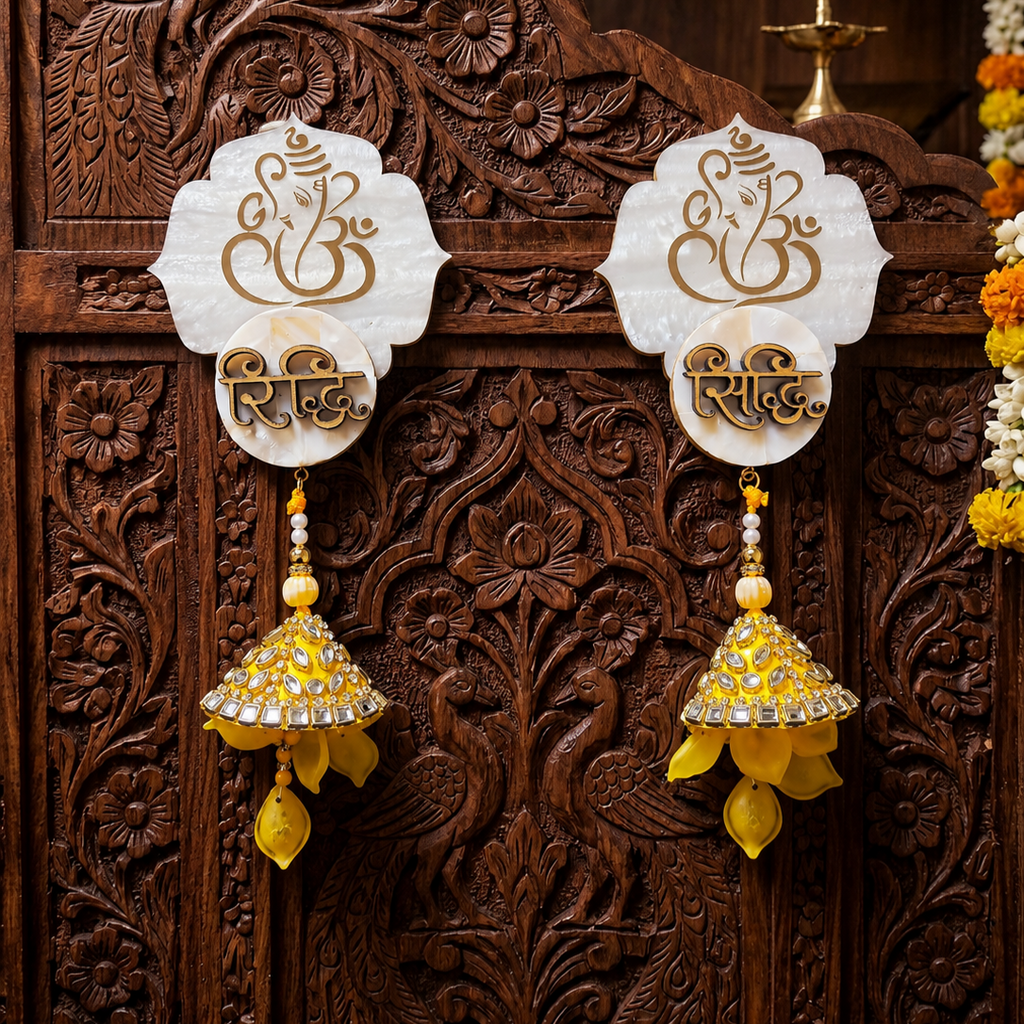 Mother Of Pearl Shubh Labh & Riddhi Siddhi Hangings With Latkans
