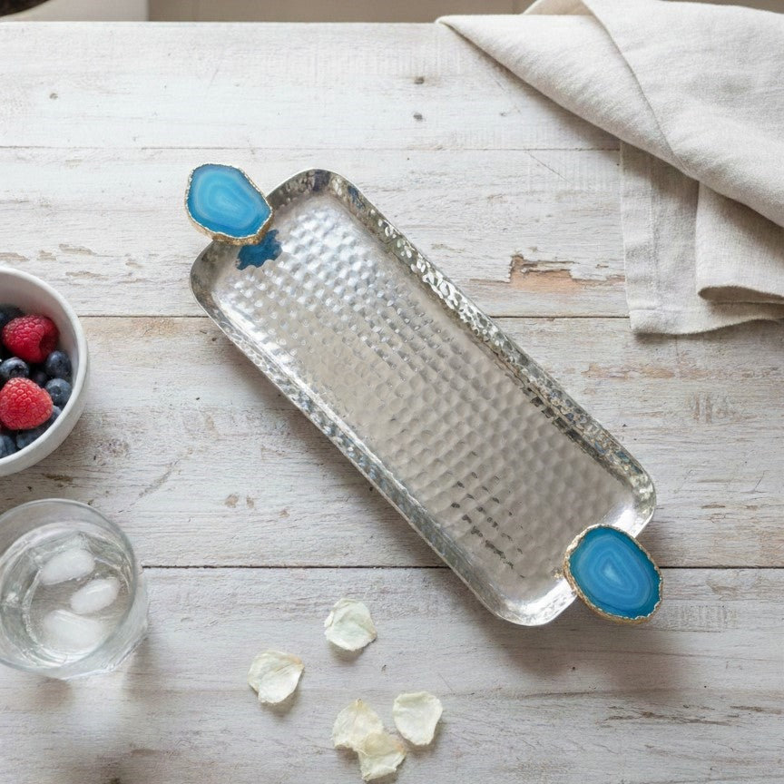 Rectangle Aluminum Tray with Natural White Agate