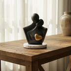 Black Couple Showpiece Gold Heart with White Marble Base