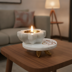 Marble Round Chowki With Marble Brass Diya