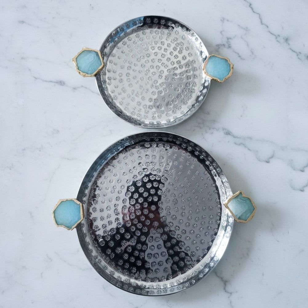 Round Aluminum Tray with Turquoise Agate
