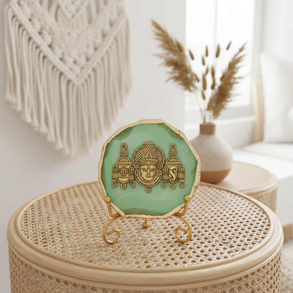 Agate Metal Venketeshwar Showpiece with Metal Stand - Pink