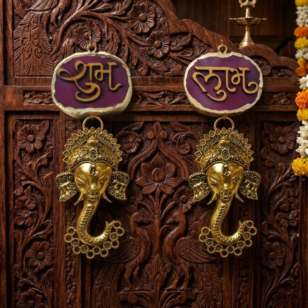 Agate Shubh Labh Metal Ganesha Hangings