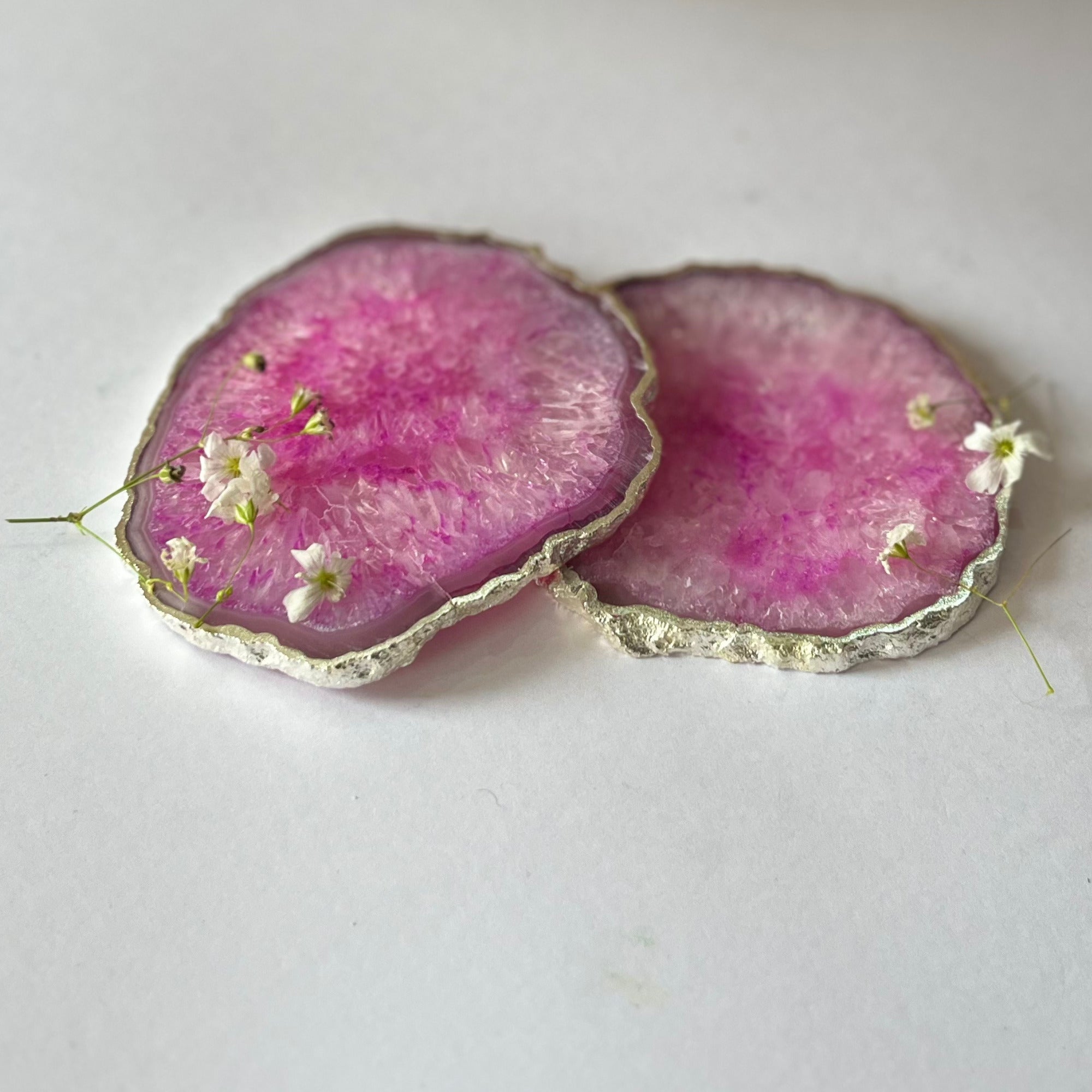 White  Crystal Agate Coaster With Silver Plating