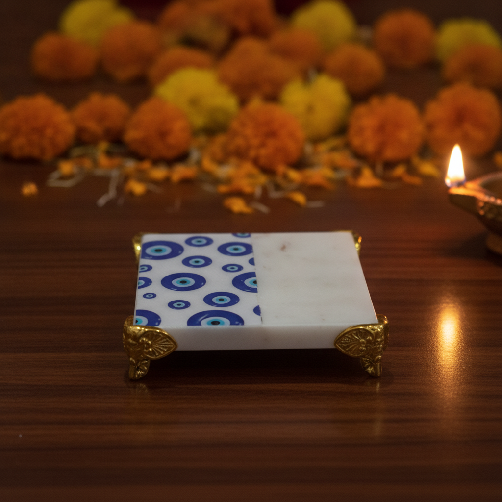Marble Resin Polished Chowki With Gold Legs