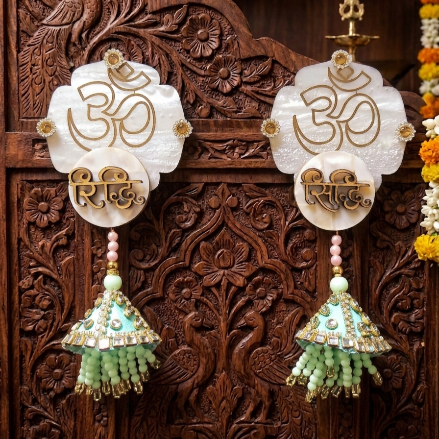 Mother Of Pearl Shubh Labh & Riddhi Siddhi Hangings With Latkans