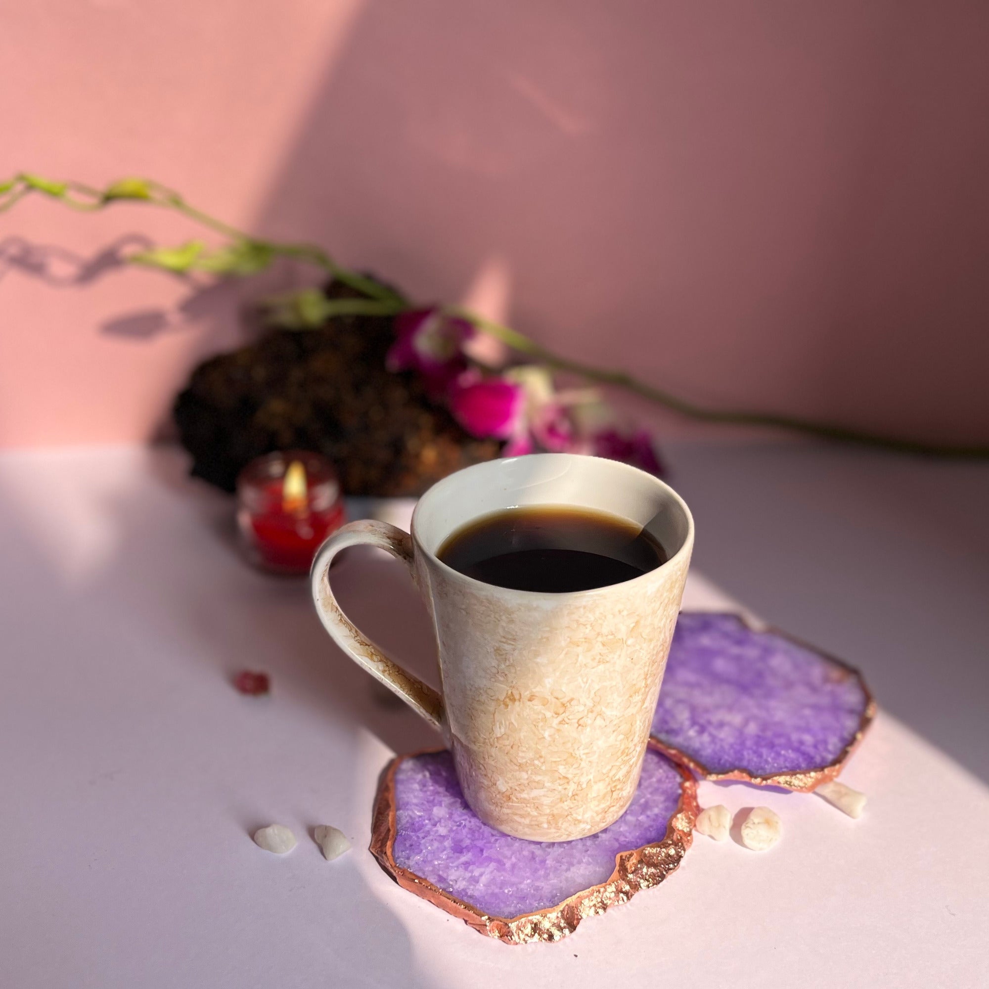 Turquoise  Crystal Agate Coaster With Rose Gold Plating