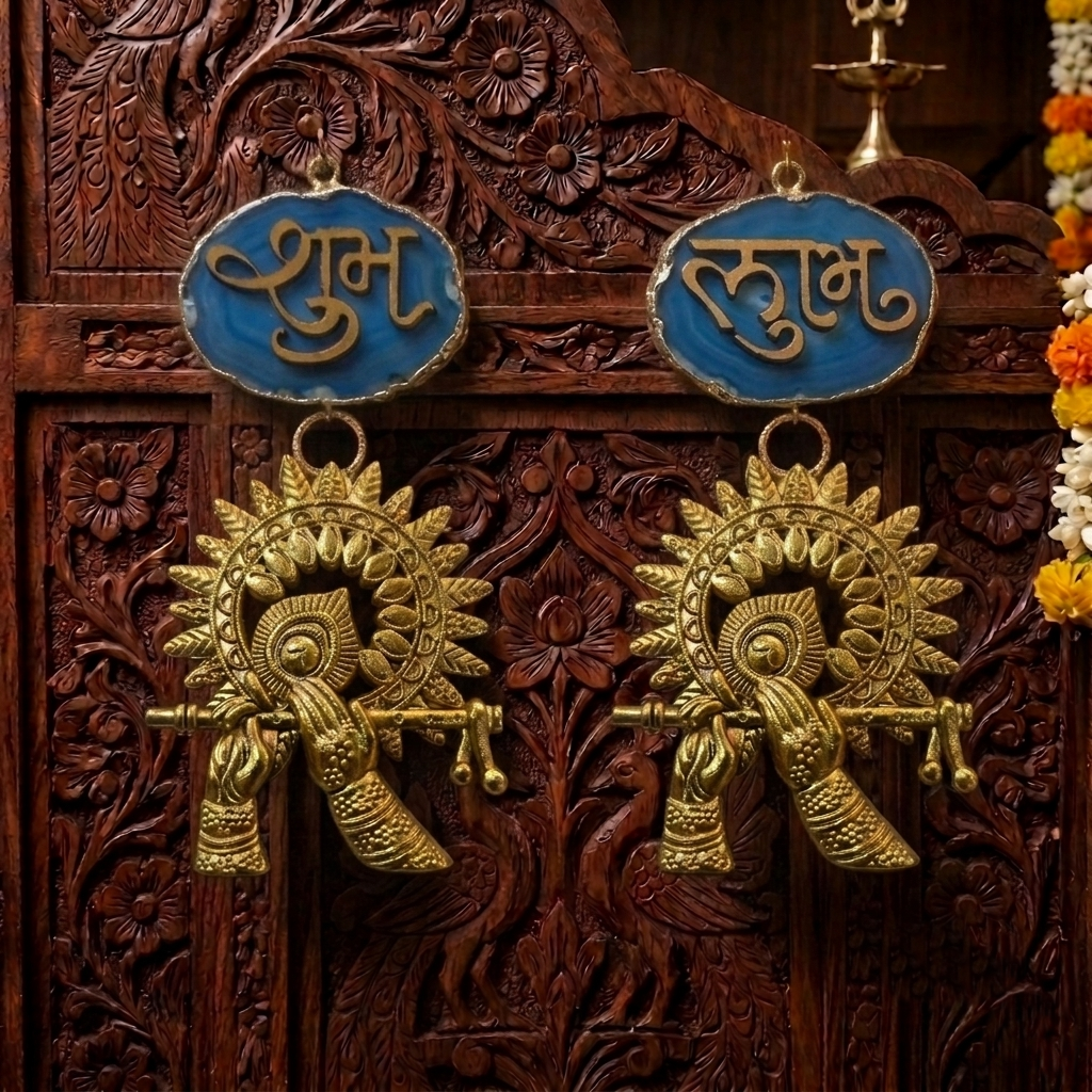 Agate Shubh Labh Metal Krishna Bansi Hangings