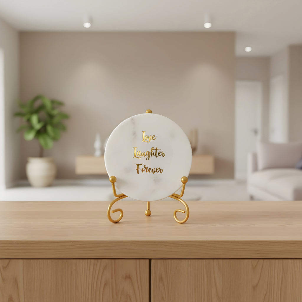 Marble Love Laughter Forever Showpiece With Metal Stand