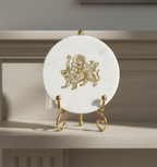 Marble Round Durga Maa Showpiece With Metal Stand