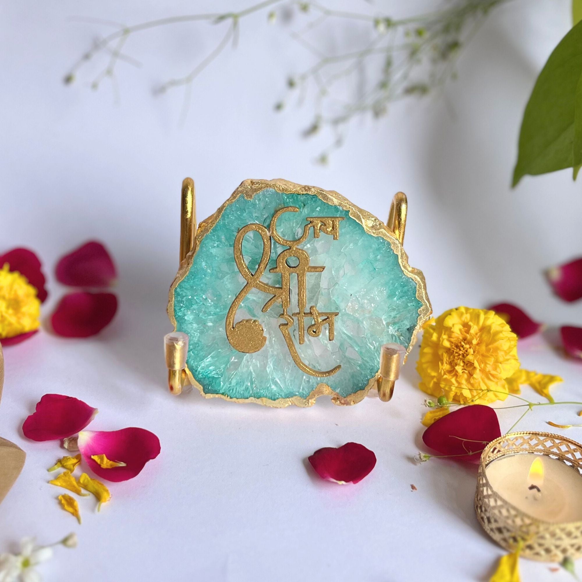 Jai Shree Ram Blue Agate  with Metal Stand