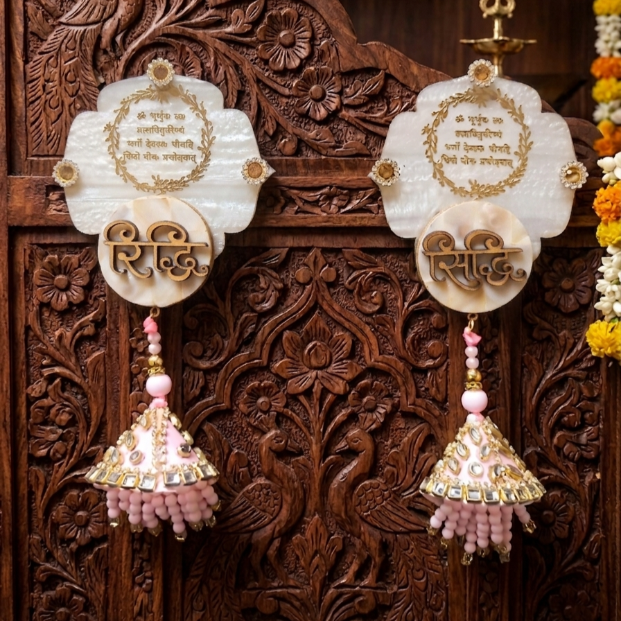 Mother Of Pearl Shubh Labh & Riddhi Siddhi Hangings With Latkans