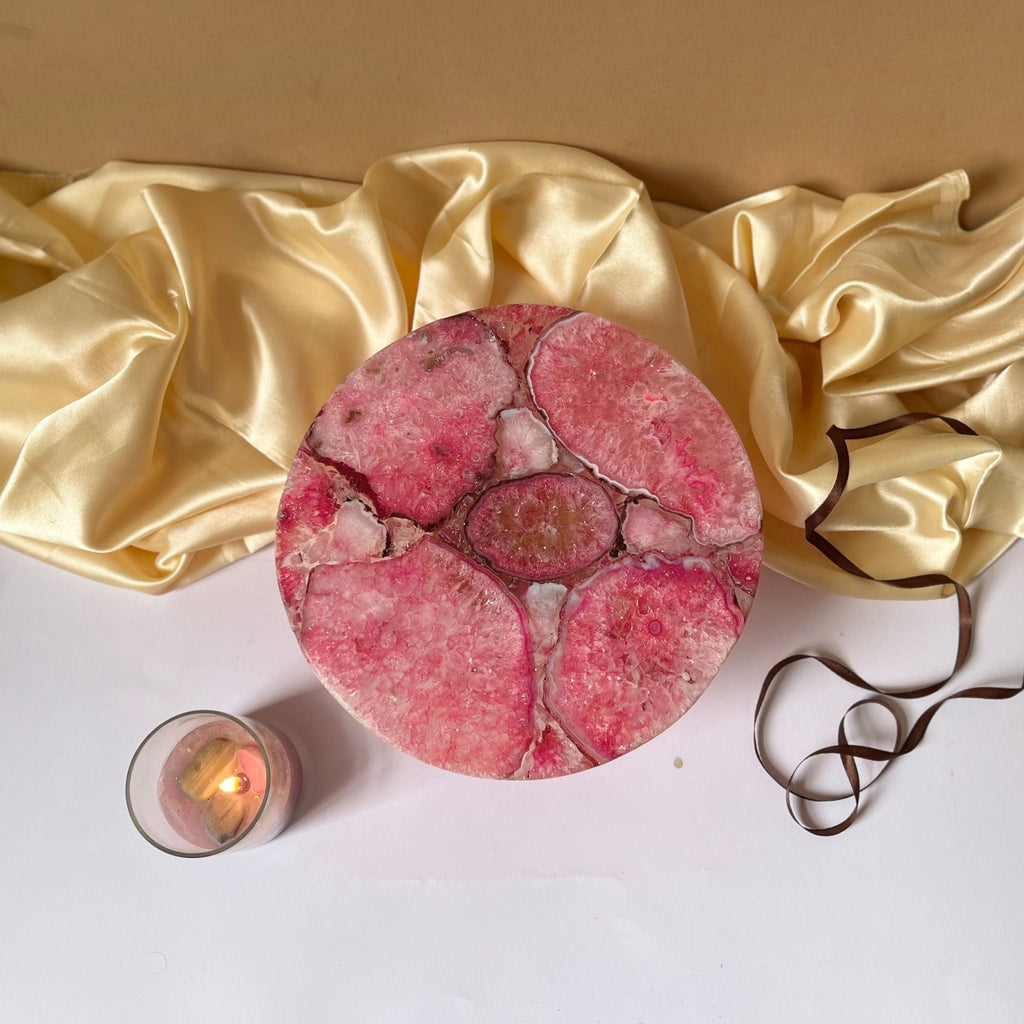Pink Agate Cake Stand with Metal Base - 10 Inches
