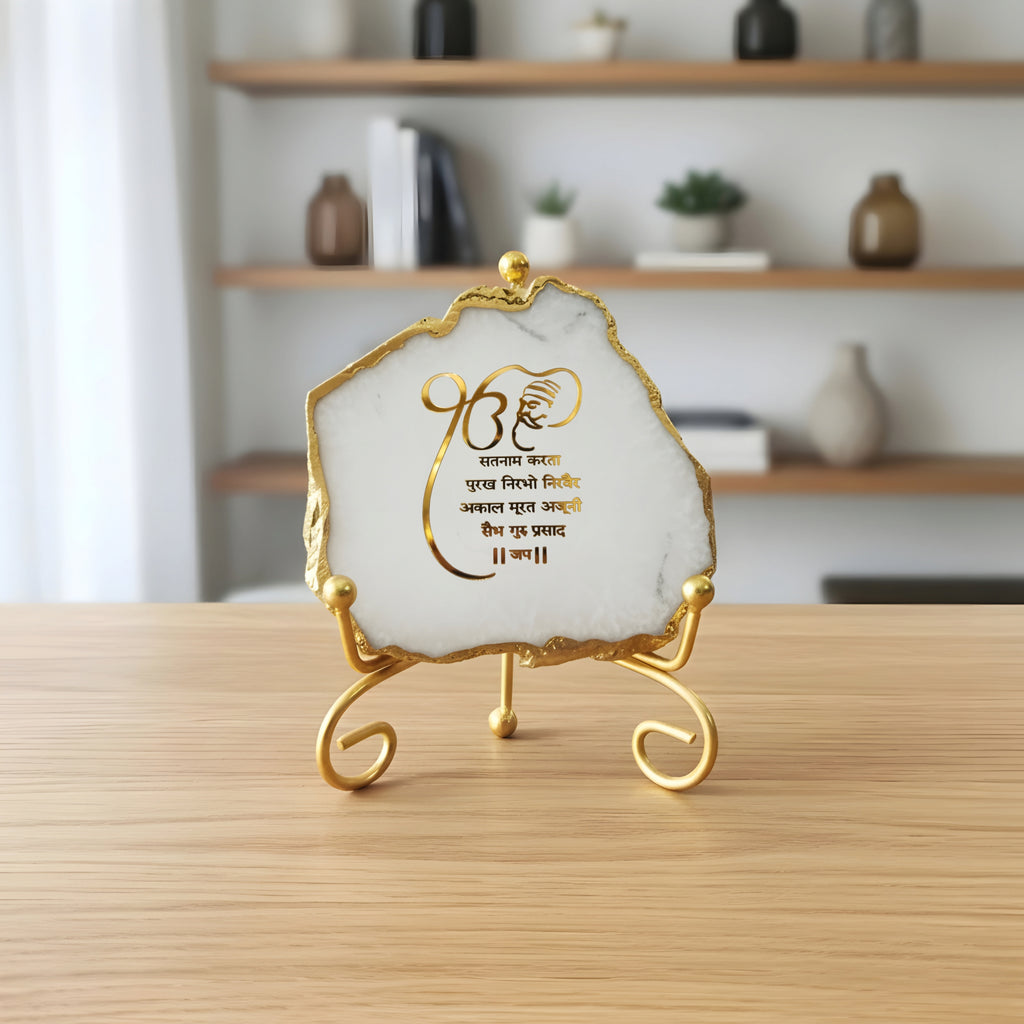 Agate Starting of Mool Mantra Showpiece with Metal Stand - Pink