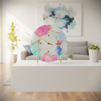 Round Multicolor Agate And White Marble Big Desk Clock with Metal Stand