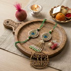 Evil Eye Blue Lumba Rakhi Set With Roli Chawal and Nariyal With Gift Box