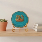 Agate Metal Radha Krishna Showpiece with Metal Stand - White