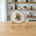 Agate Radha Krishna Showpiece with Metal Stand - Purple