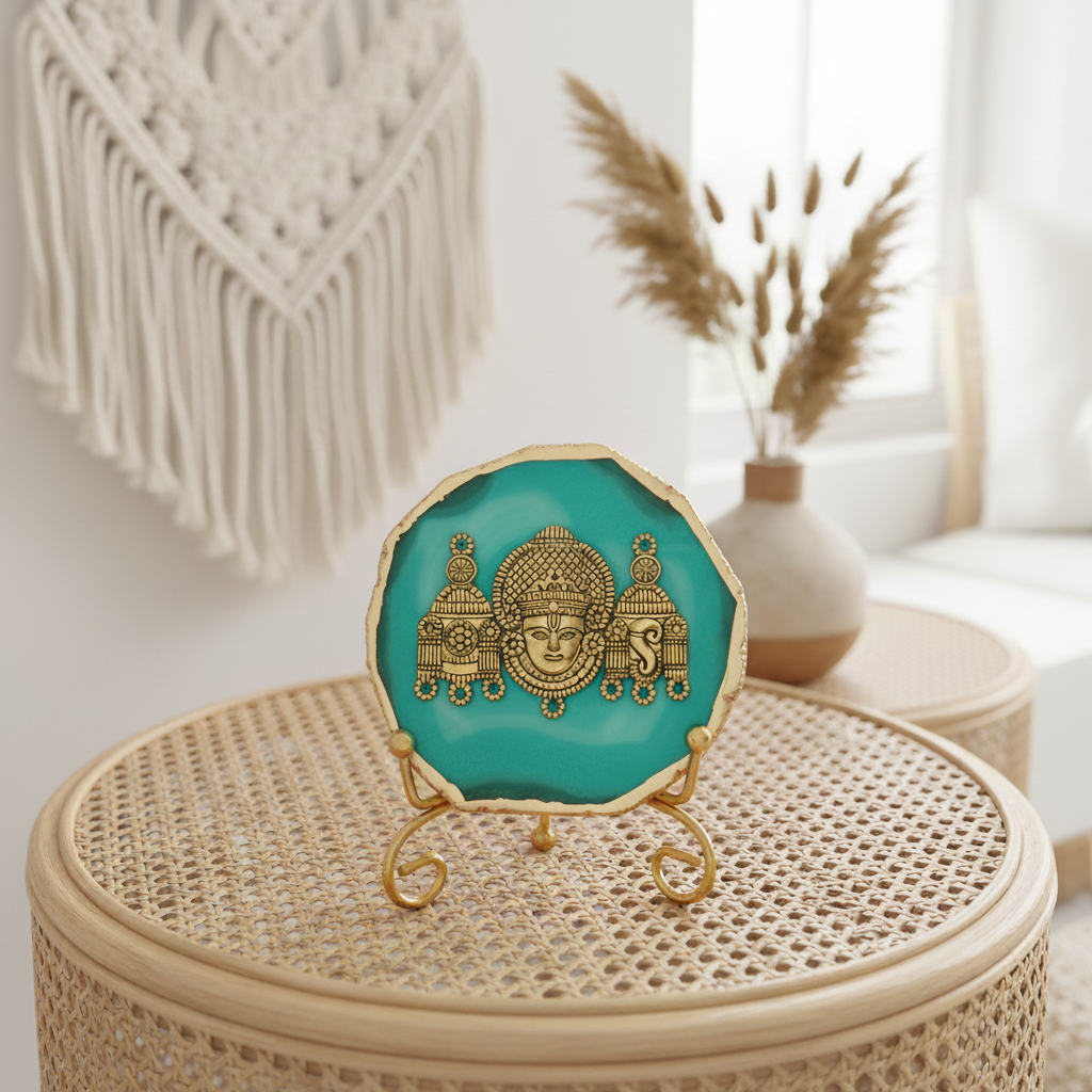 Agate Metal Venketeshwar Showpiece with Metal Stand - Purple