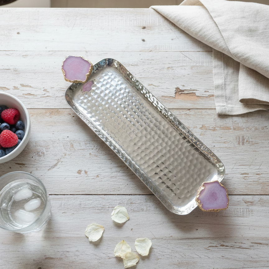 Rectangle Aluminum Tray with Natural White Agate