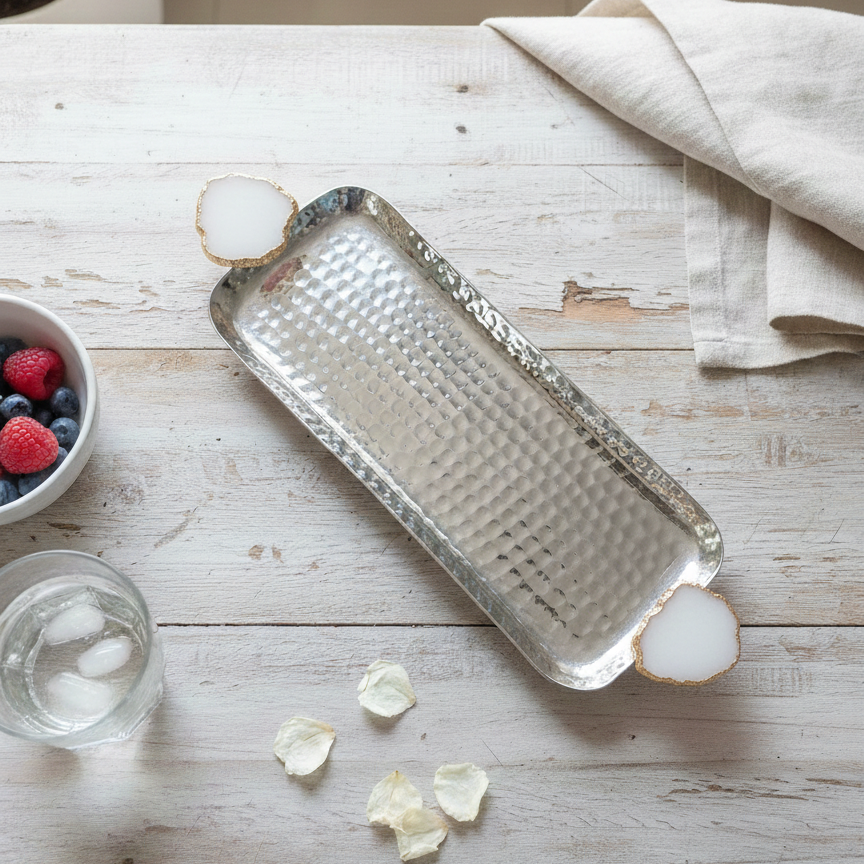 Rectangle Aluminum Tray with Natural White Agate