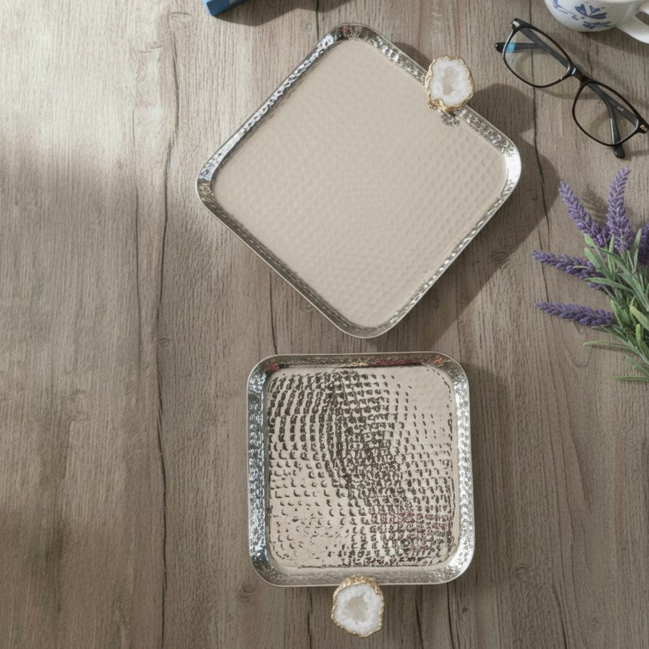Square Aluminum Tray with White Agate