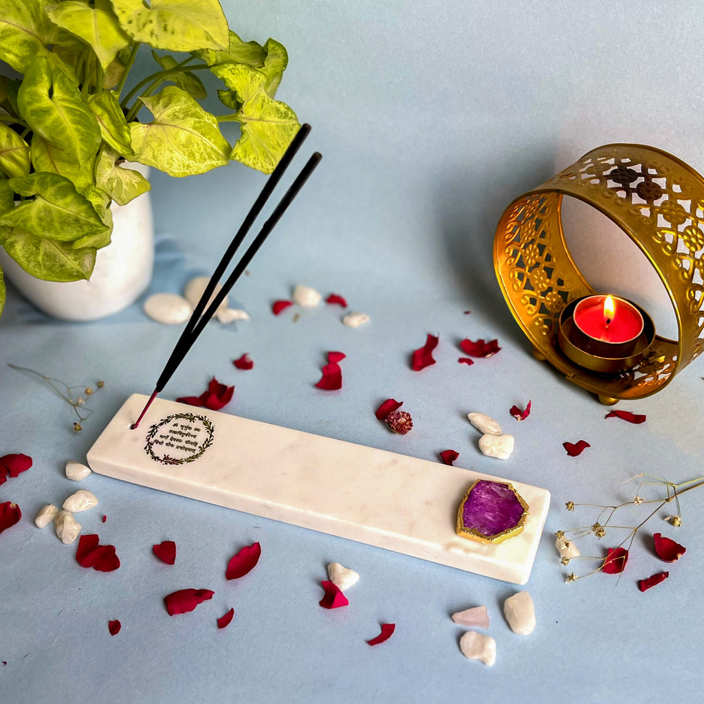 Marble with Agate Gayatri Mantra Agarbatti Stand