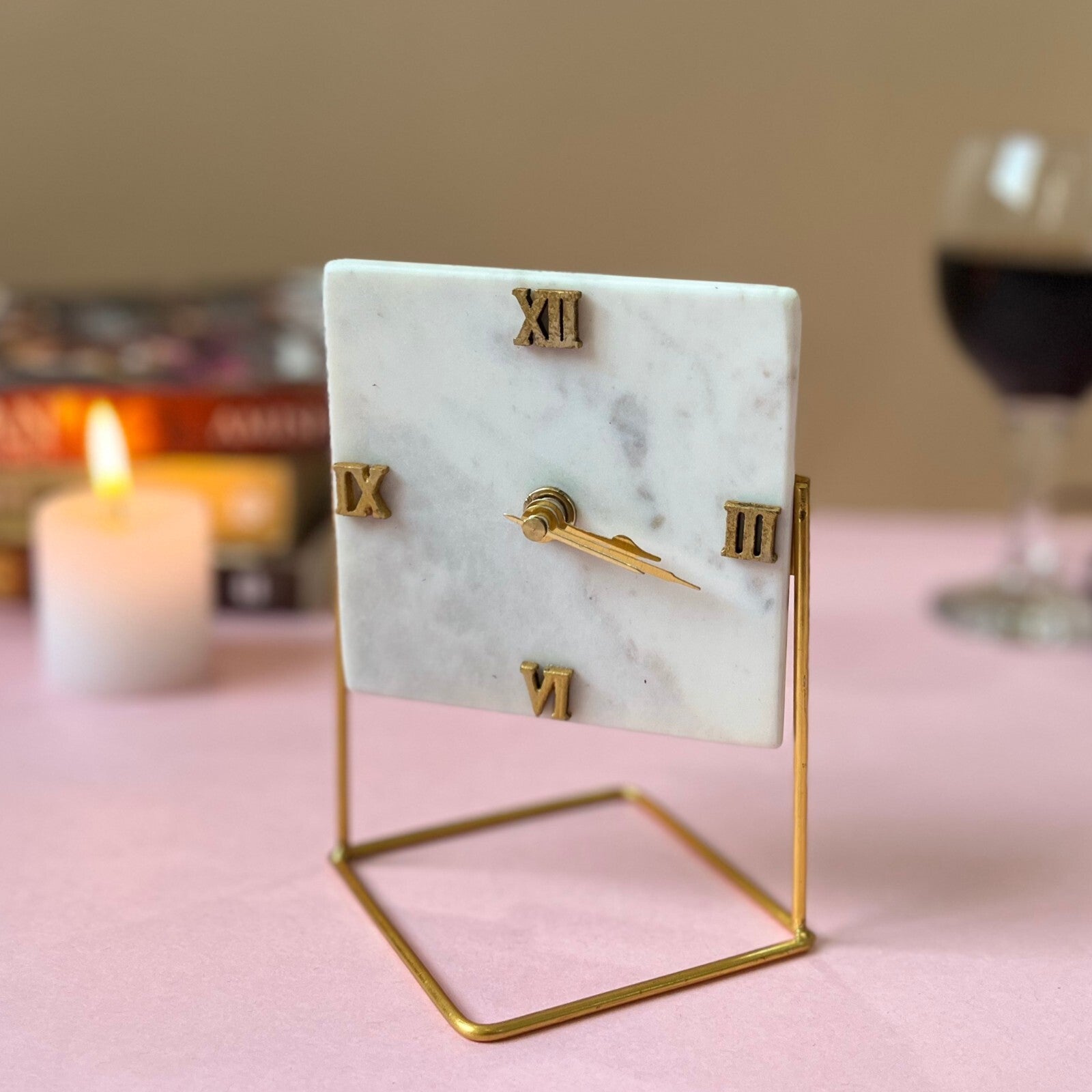 Diamond Marble Desktop Clock  With Metal Stand